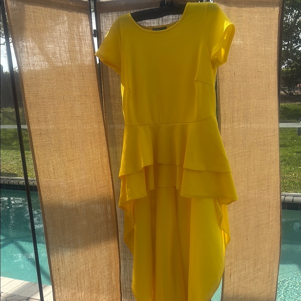 Yellow High Low Peplum Sundress for Wedding Guest